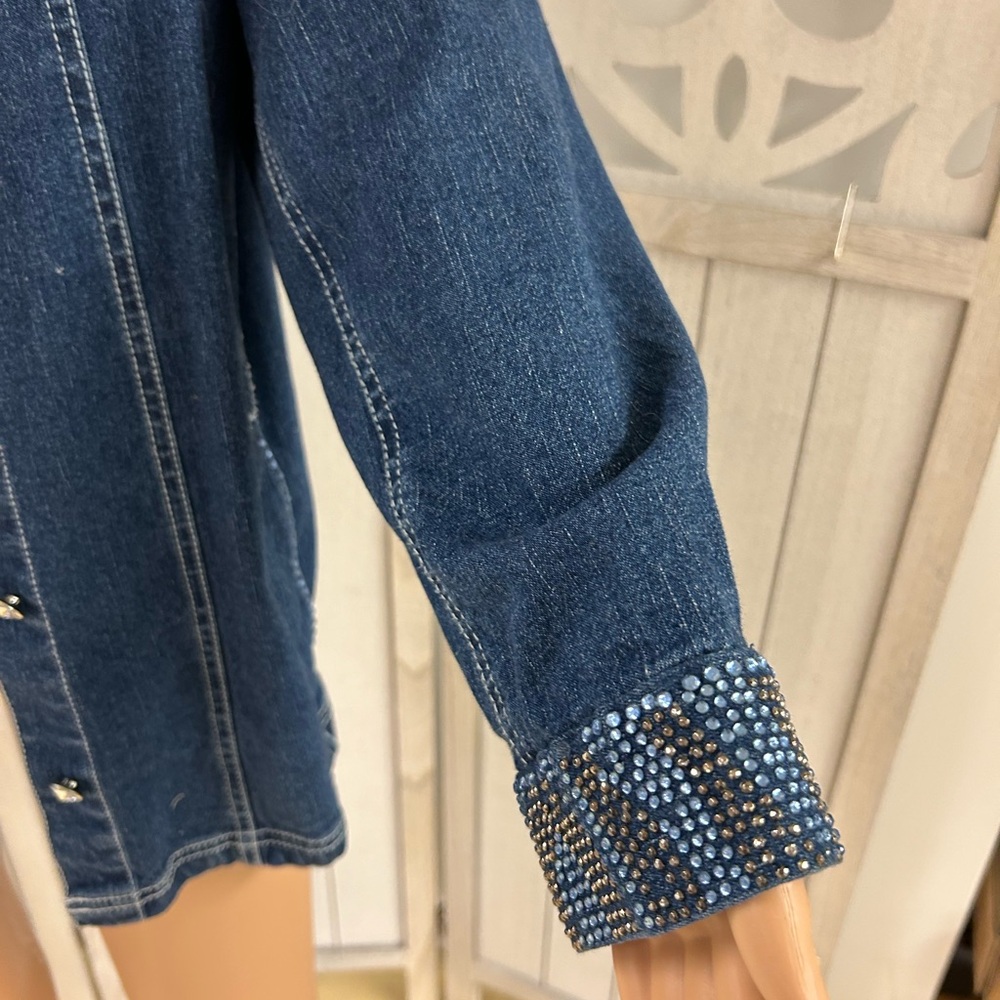 Quacker Factory Denim Jacket With Sequins White S… - image 4